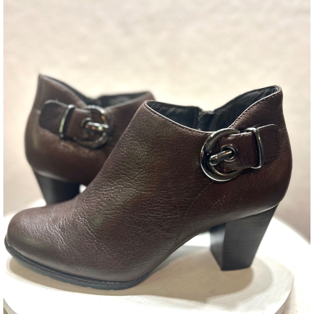 Clarks Artisan Womens Dark Brown Leather Buckle Zip Ankle Boots 9M 92903